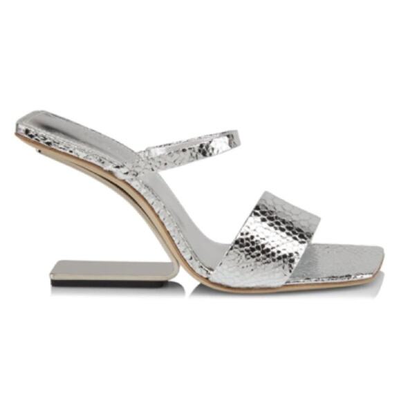 Cult Gaia Rene Snakeskin Embossed Leather High Heel Mules